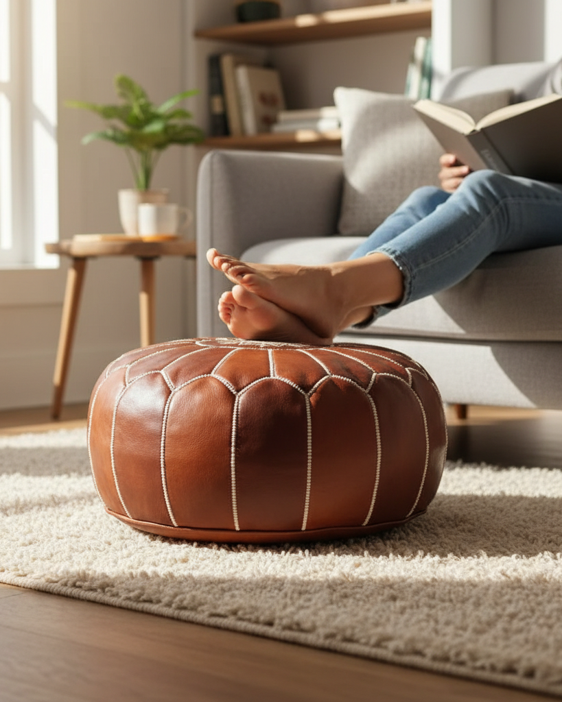 Biyadina Moroccan Leather Pouf - Biyadina Store