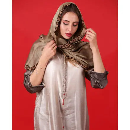Biyadina Beige Djellaba with beige and red sfifa Biyadina Store