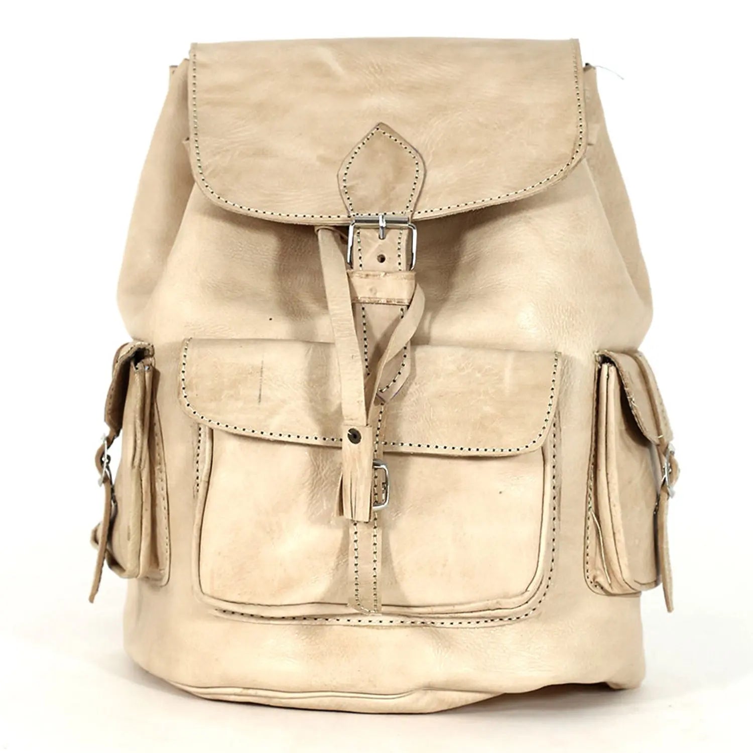 Biyadina Biyadina Premium Beige Handmade Leather Backpack - Vintage Style handmade by our highly expert craftsman BiyadinaStore