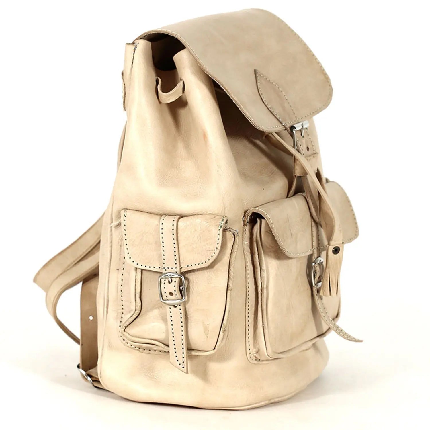 Biyadina Biyadina Premium Beige Handmade Leather Backpack - Vintage Style handmade by our highly expert craftsman BiyadinaStore