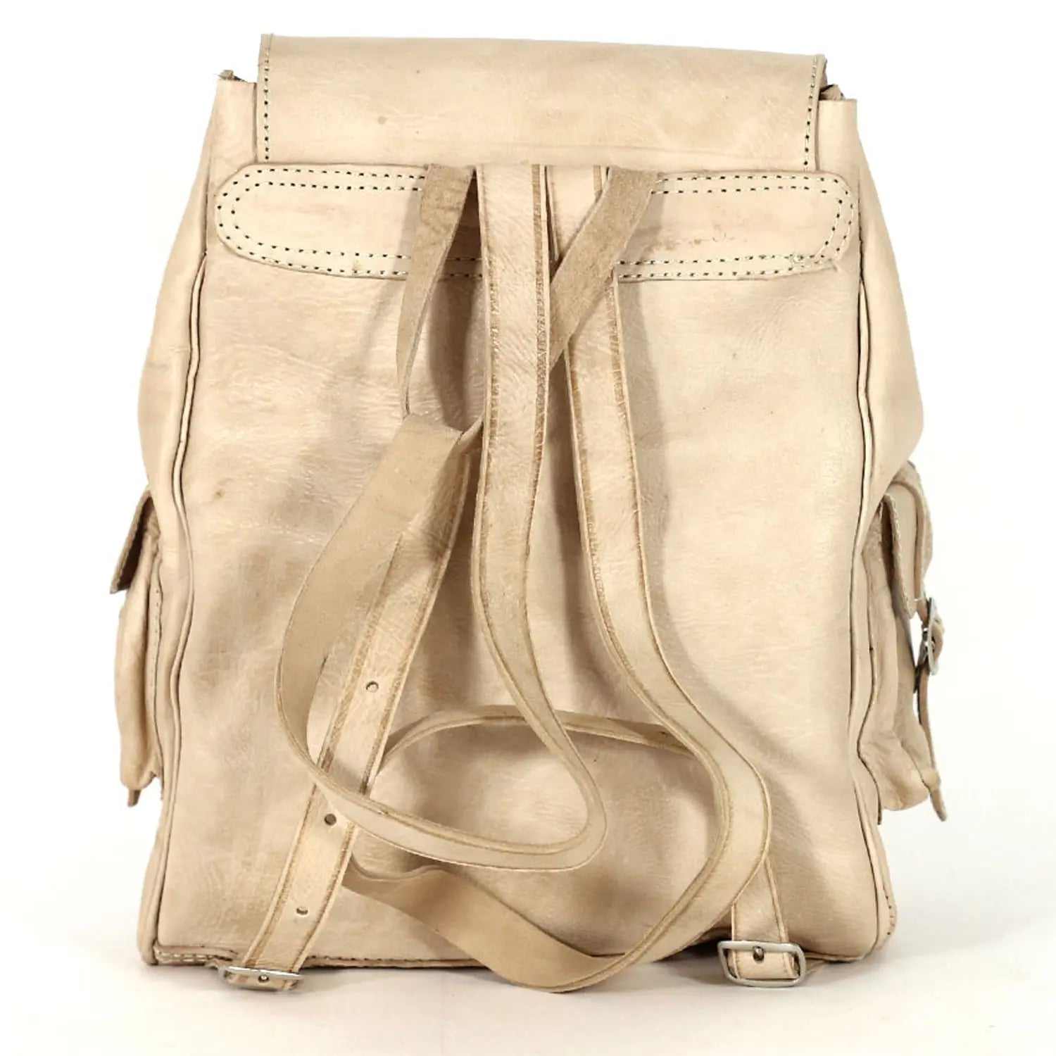 Biyadina Biyadina Premium Beige Handmade Leather Backpack - Vintage Style handmade by our highly expert craftsman BiyadinaStore