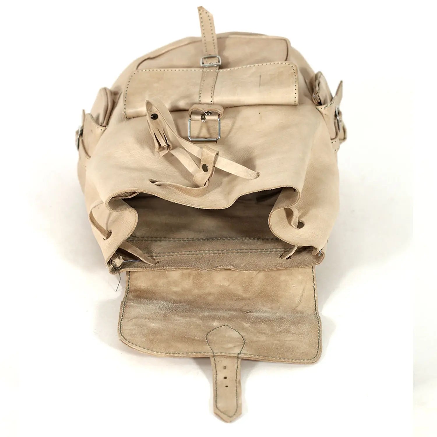 Biyadina Biyadina Premium Beige Handmade Leather Backpack - Vintage Style handmade by our highly expert craftsman BiyadinaStore