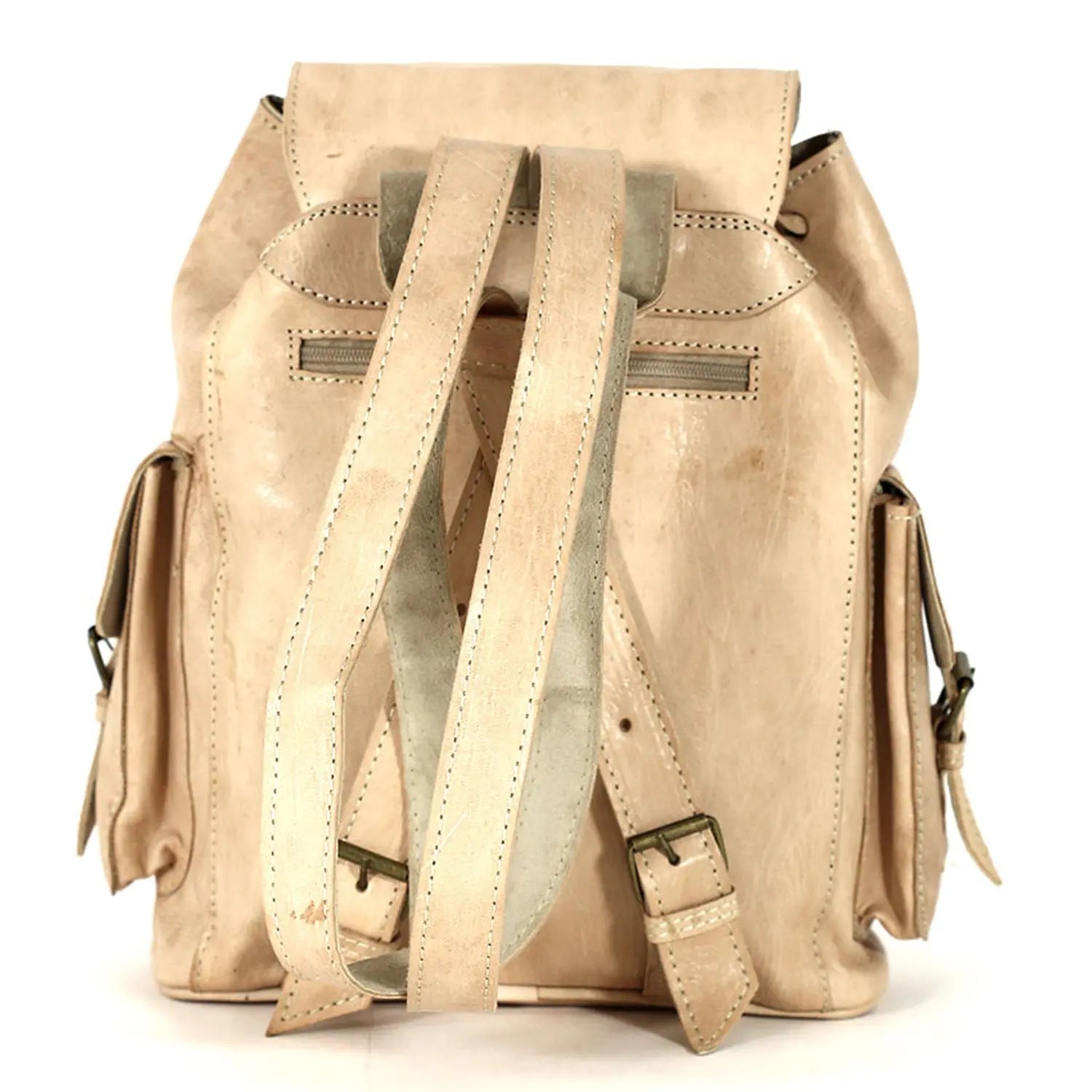 Biyadina Biyadina Premium Beige Handmade Leather Backpack - Vintage Style with Timeless Elegance BiyadinaStore