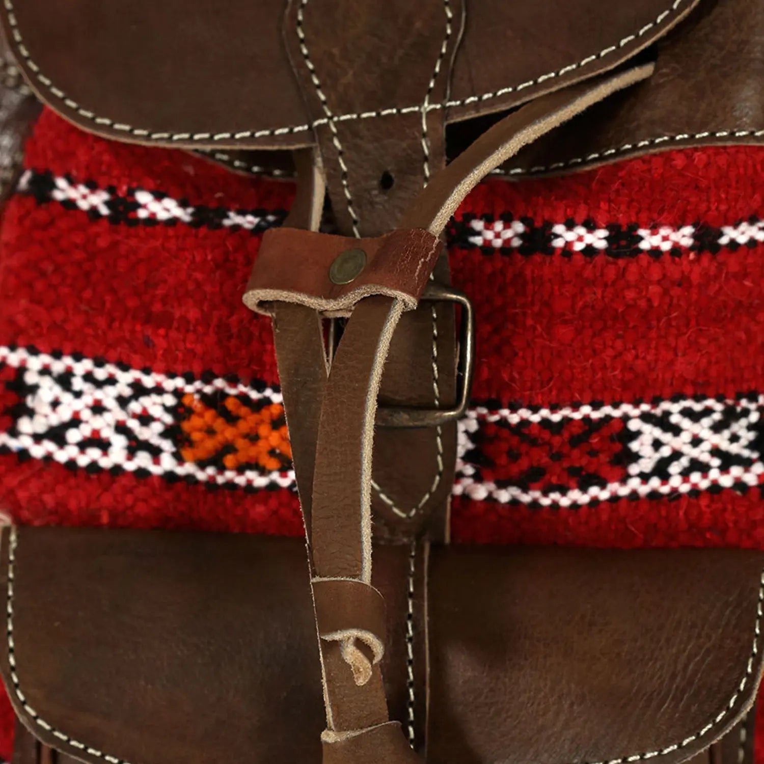 Biyadina Biyadina Premium Brown/Red Handmade Leather Backpack - Vintage Style with Timeless Elegance BiyadinaStore