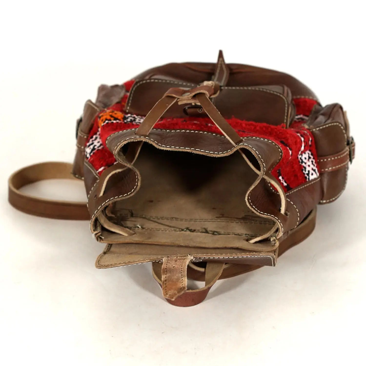 Biyadina Biyadina Premium Brown/Red Handmade Leather Backpack - Vintage Style with Timeless Elegance BiyadinaStore