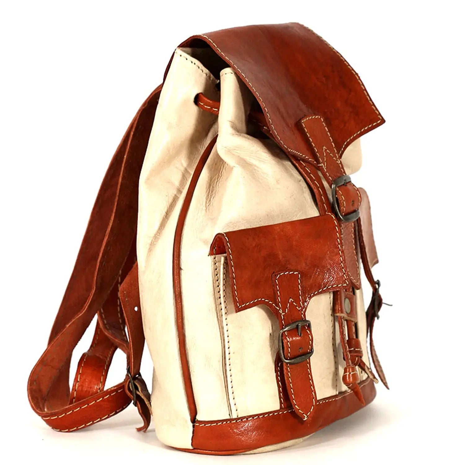 Biyadina Biyadina Premium Red Handmade Leather Backpack - Vintage Style with Timeless Elegance BiyadinaStore