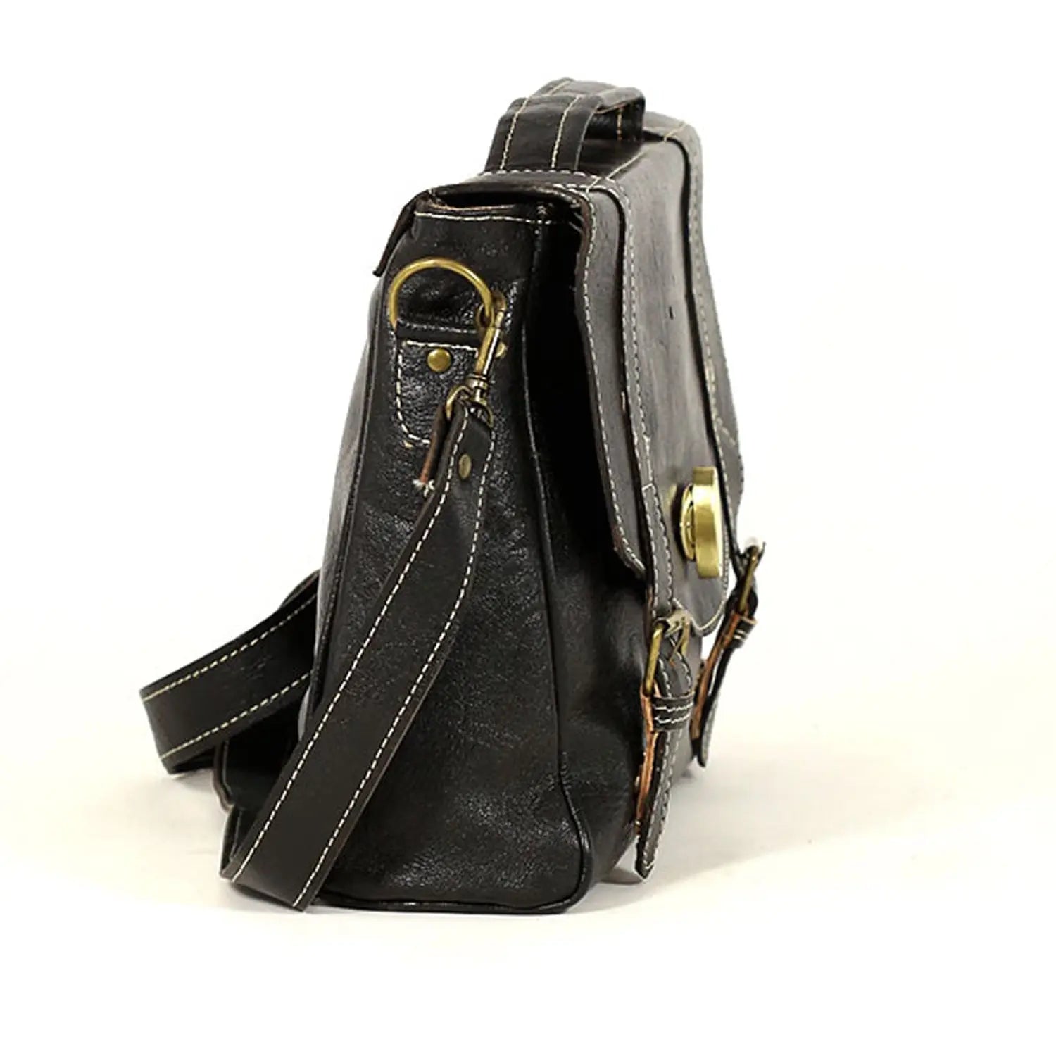 Biyadina Biyadina Premium Vintage Messenger Leather Bag Handmade Satchel Black Antique Cowhide Leather BiyadinaStore