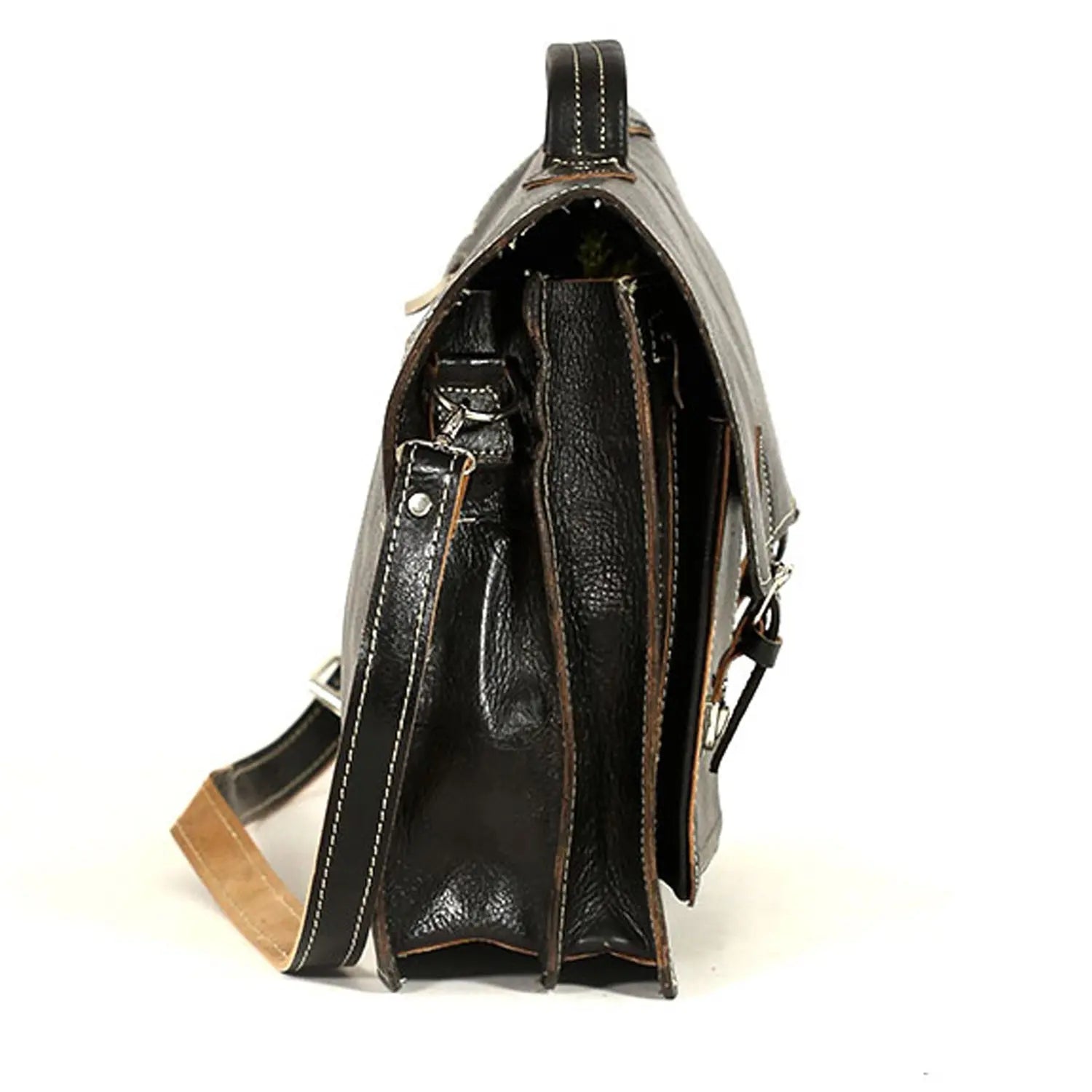 Biyadina Biyadina Premium Vintage Messenger Leather Bag Handmade Satchel Black - Timeless Elegance for Professionals BiyadinaStore