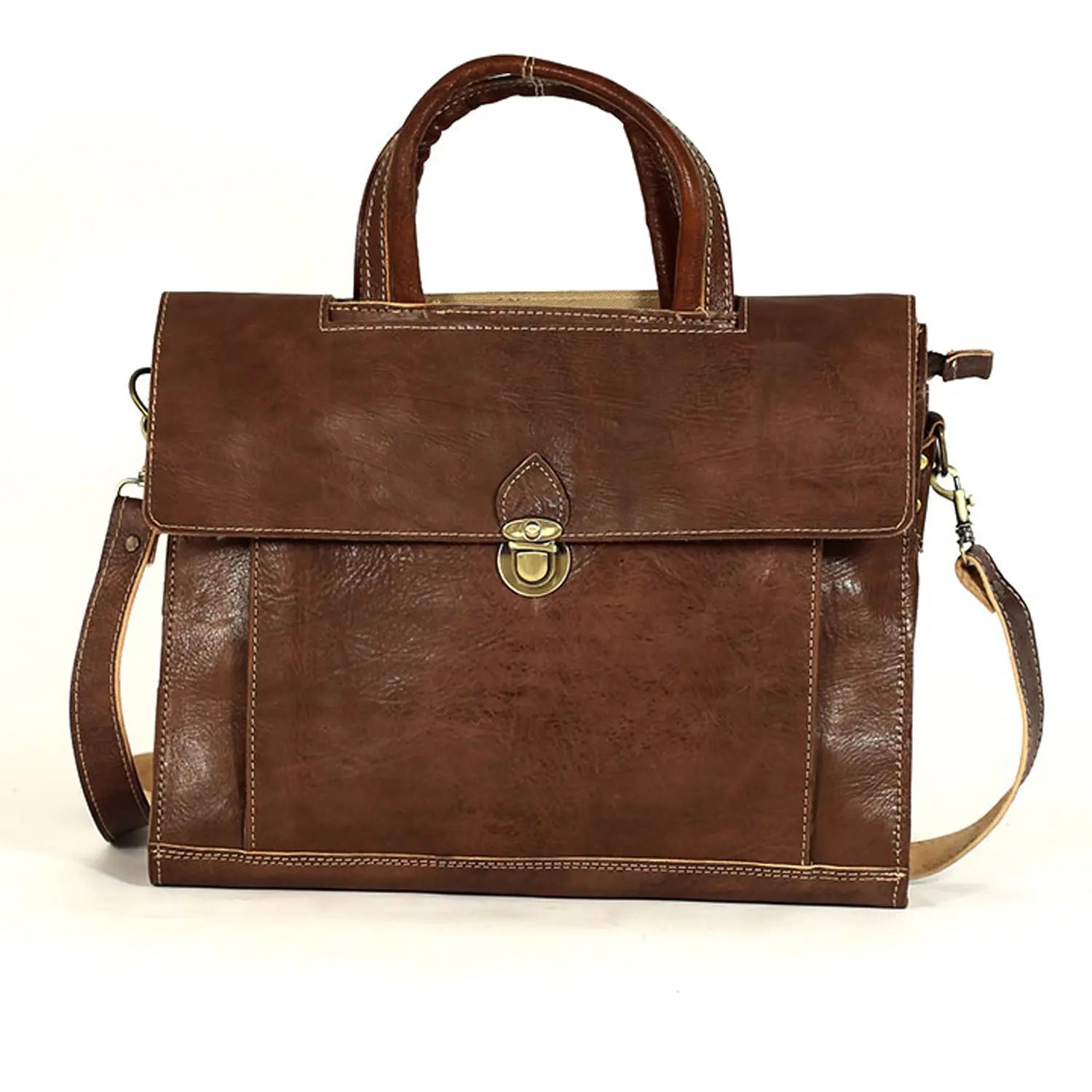 Biyadina Biyadina Premium Vintage Messenger Leather Bag Handmade Satchel Dark Brown - Timeless Elegance for Professionals BiyadinaStore