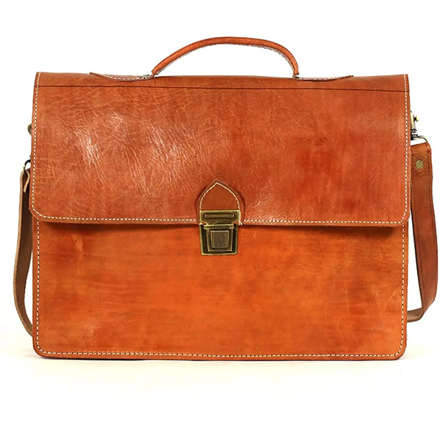 Biyadina Biyadina Premium Vintage Messenger Leather Bag Handmade Satchel Red Antique Cowhide Leather BiyadinaStore