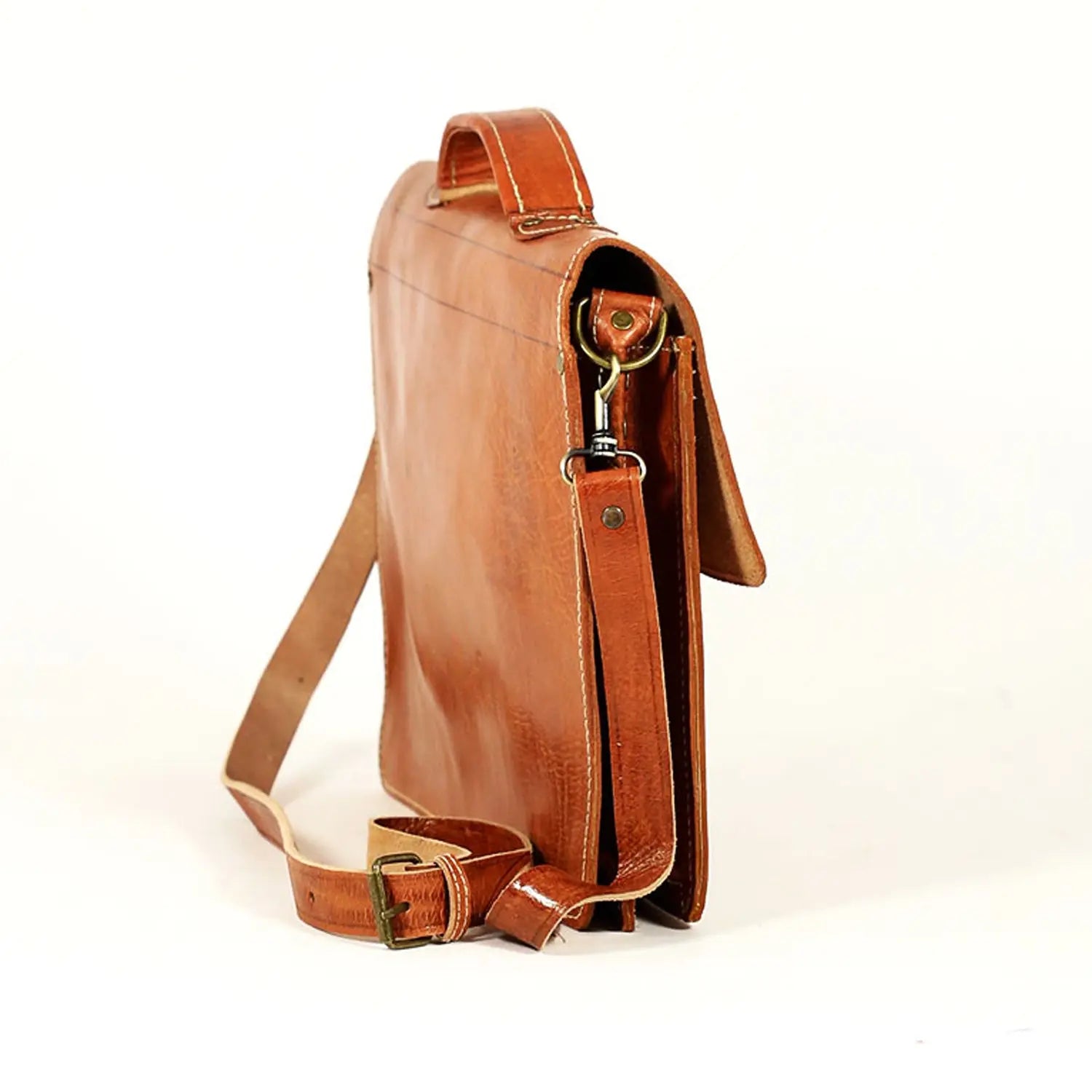 Biyadina Biyadina Premium Vintage Messenger Leather Bag Handmade Satchel Red Antique Cowhide Leather BiyadinaStore