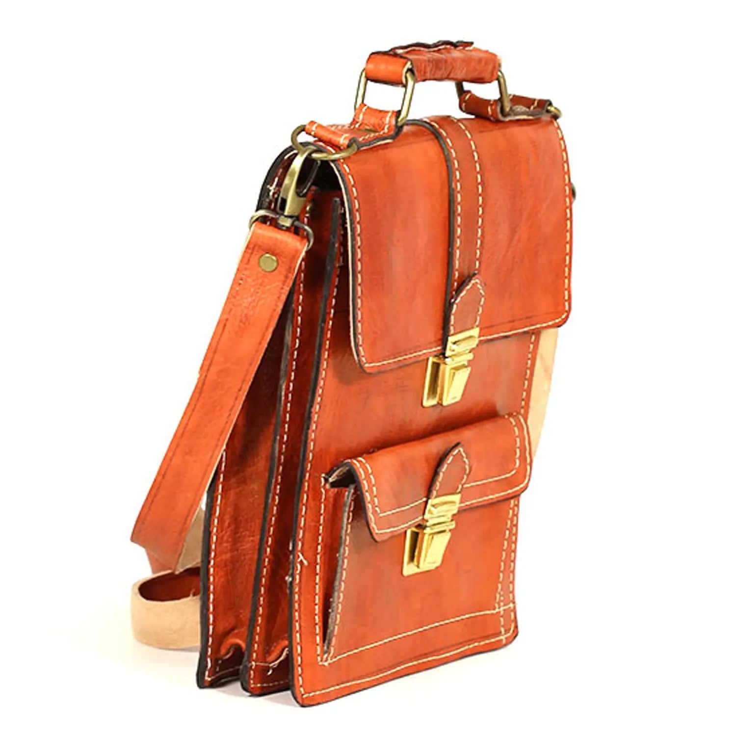 Biyadina Biyadina Premium Vintage Messenger Leather Bag Handmade Satchel Red for Ladies and gentleman Shoulder-bags BiyadinaStore