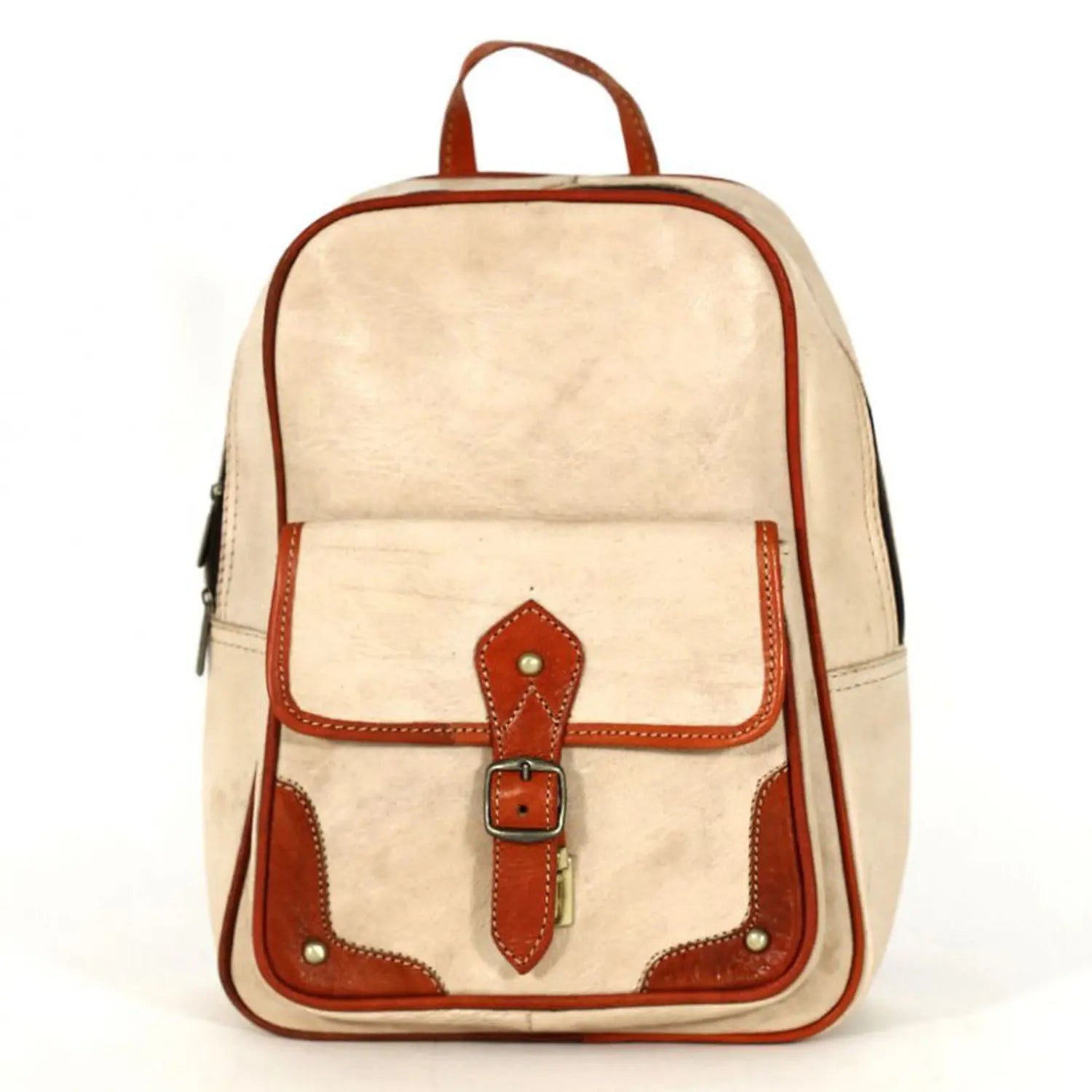 Biyadina Biyadina Premium White/Red Handmade Leather Backpack - Vintage Style with Timeless Elegance BiyadinaStore