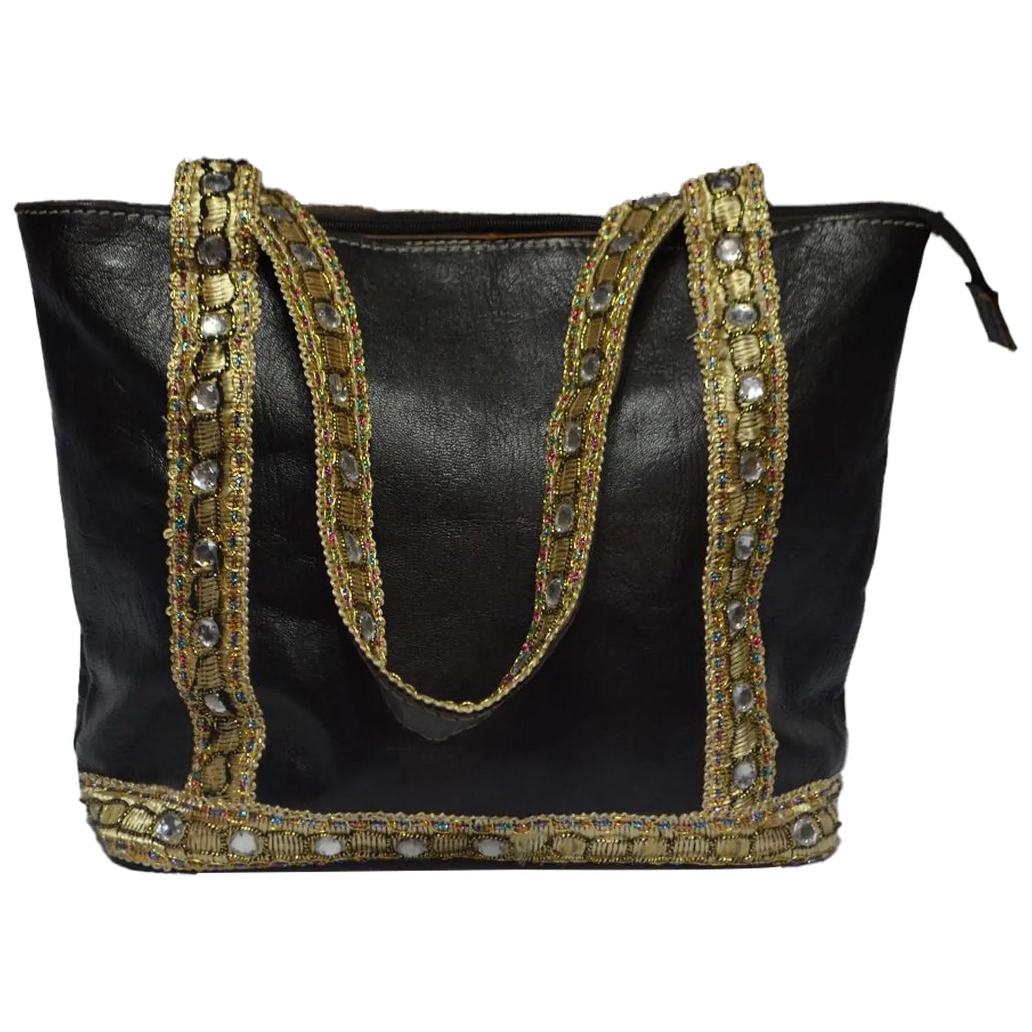 Biyadina Biyadina Store Handbag Purse - Black - Stylish & Functional Travel Accessory - Premium Calfskin Leather & Kilim - Multiple Compartments BiyadinaStore