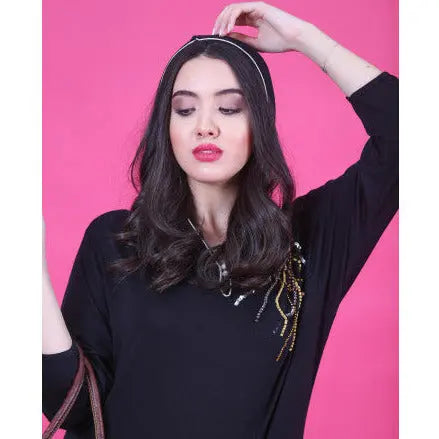 Biyadina Black Djellaba with emerald stone and glitter Biyadina Store