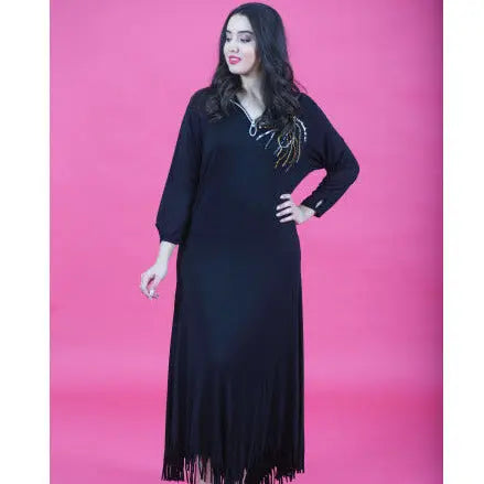Biyadina Black Djellaba with emerald stone and glitter Biyadina Store