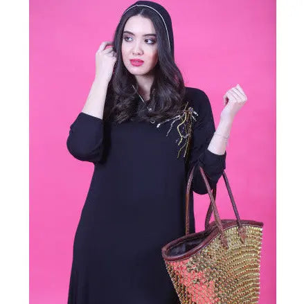 Biyadina Black Djellaba with emerald stone and glitter Biyadina Store