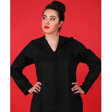 Biyadina Black djellaba with zwak lamâalam and pearls Biyadina Store