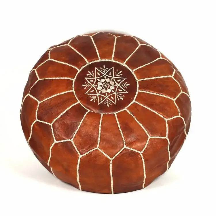 Biyadina Brown Moroccan Leather Pouf Ottoman Biyadina Store