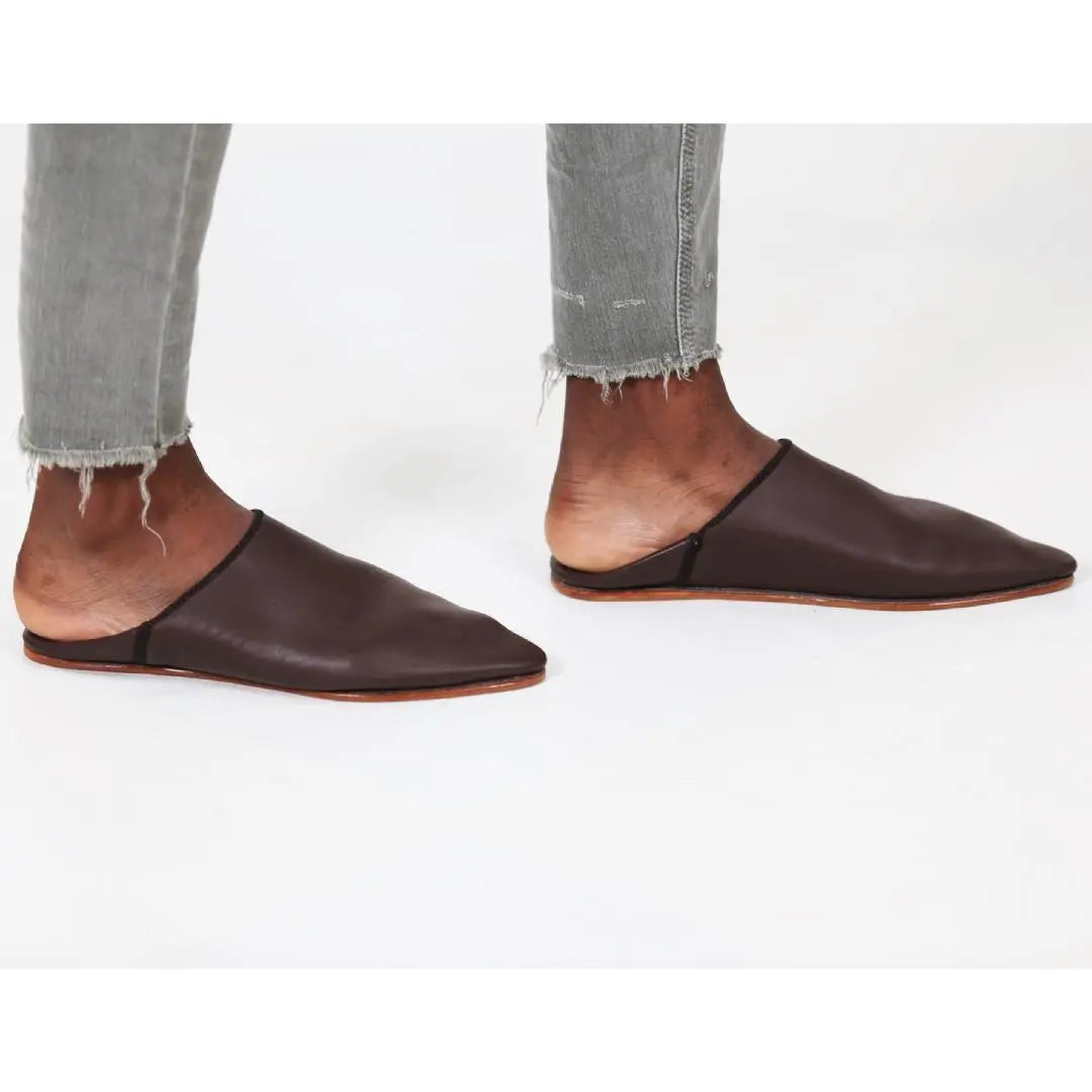 Biyadina Classic Moroccan Handmade Brown Leather Slippers Biyadina Store