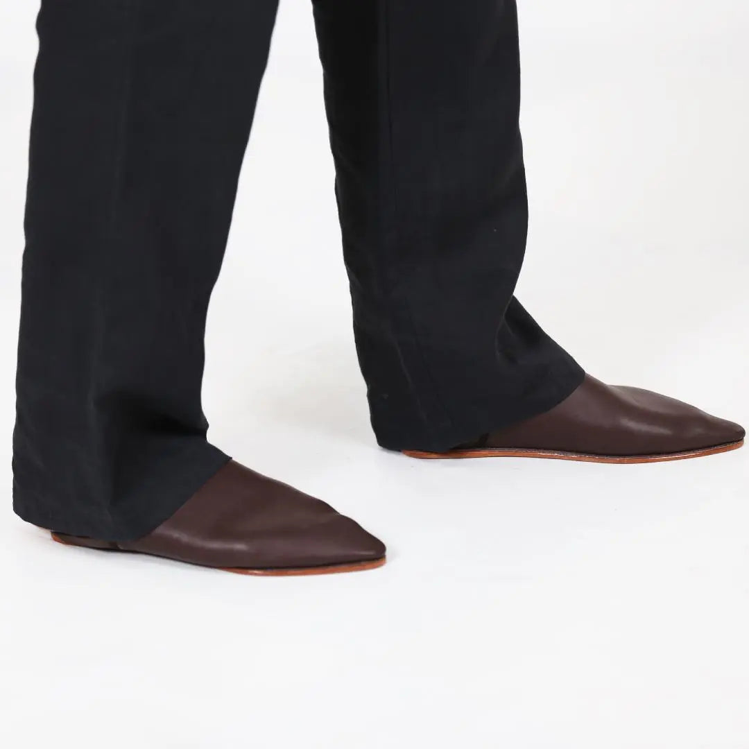 Biyadina Classic Moroccan Handmade Brown Leather Slippers Biyadina Store