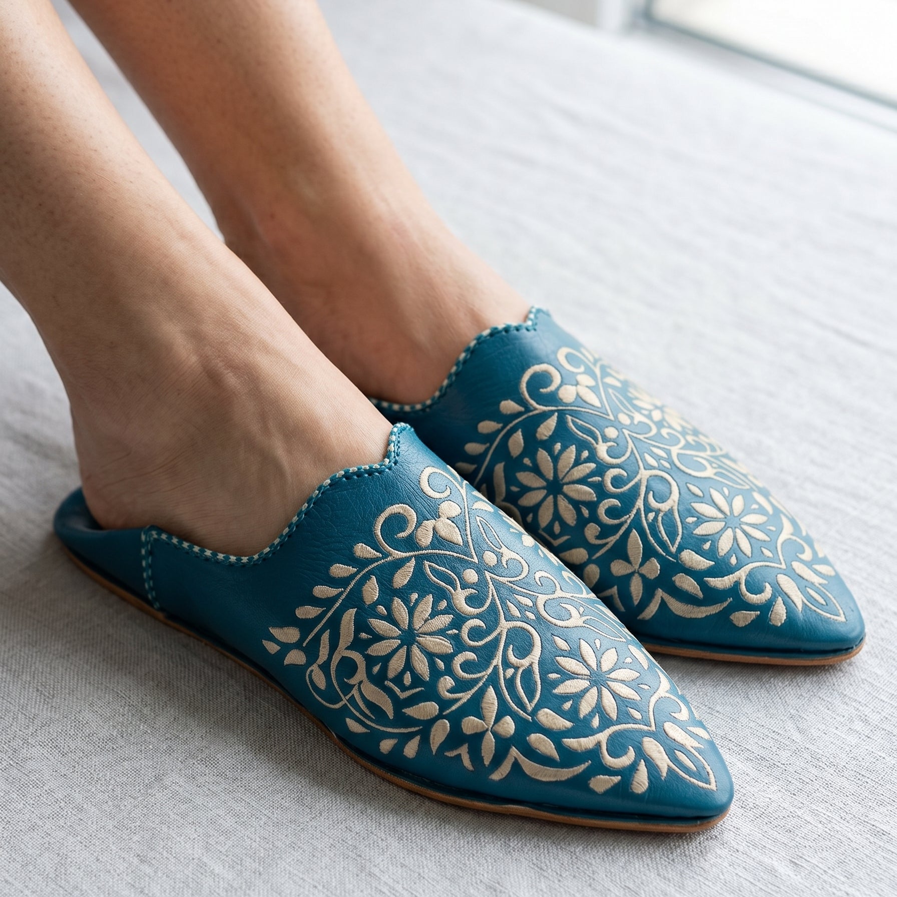 Biyadina Handmade Leather Slippers Engraved with Moroccan Patterns