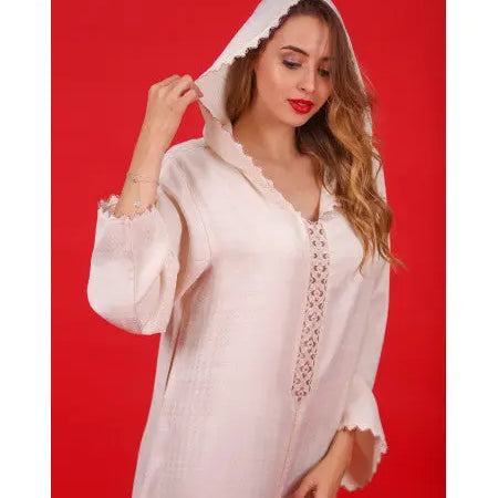 Biyadina Djellaba beige with brown randa Biyadina Store