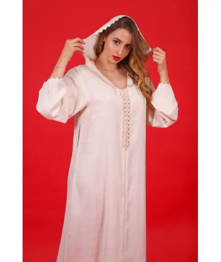 Biyadina Djellaba beige with brown randa Biyadina Store