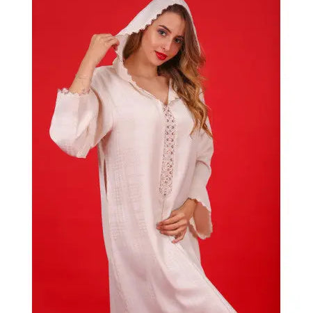 Biyadina Djellaba beige with brown randa Biyadina Store