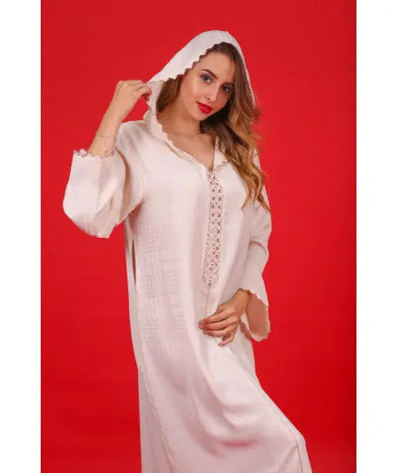 Biyadina Djellaba beige with brown randa Biyadina Store