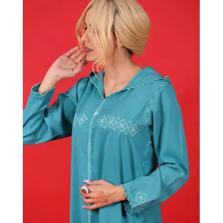 Biyadina Djellaba cielo azul con randa Biyadina Store