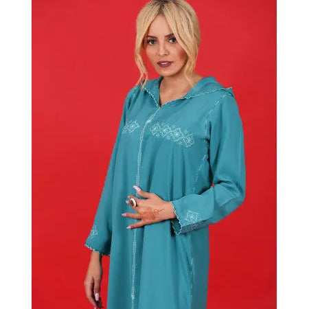 Biyadina Djellaba cielo azul con randa Biyadina Store