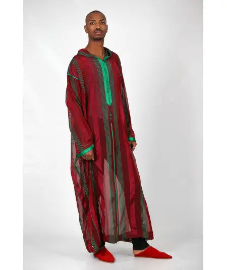 Biyadina Djellaba long red and green stripes Biyadina Store
