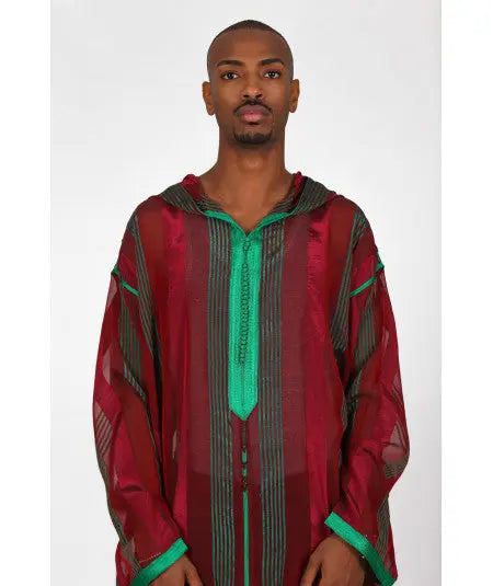 Biyadina Djellaba long red and green stripes Biyadina Store