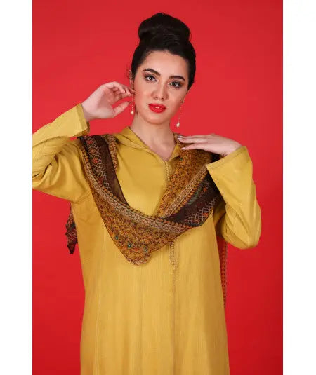 Biyadina Djellaba mustard with mustard sfifa Biyadina Store