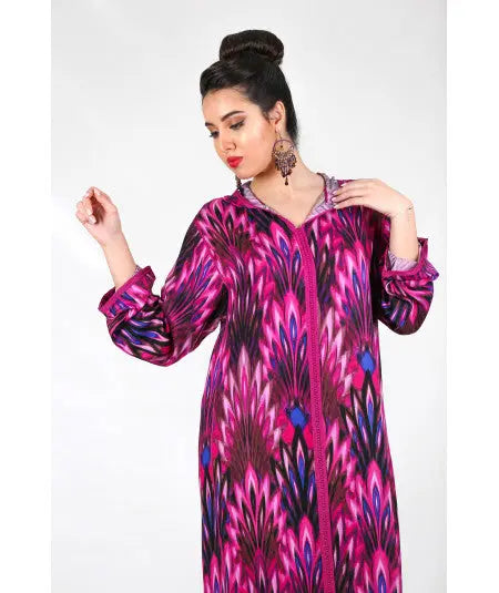 Biyadina Djellaba printed with pink sfifa Biyadina Store