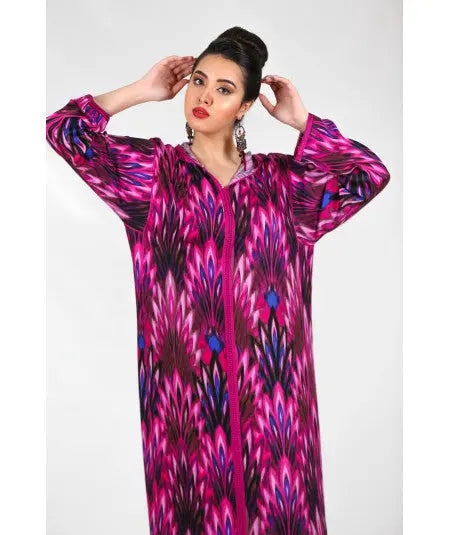 Biyadina Djellaba printed with pink sfifa Biyadina Store