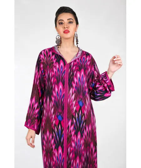 Biyadina Djellaba printed with pink sfifa Biyadina Store