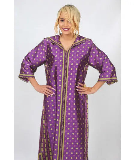Biyadina Djellaba printed with purple and green sfifa Biyadina Store