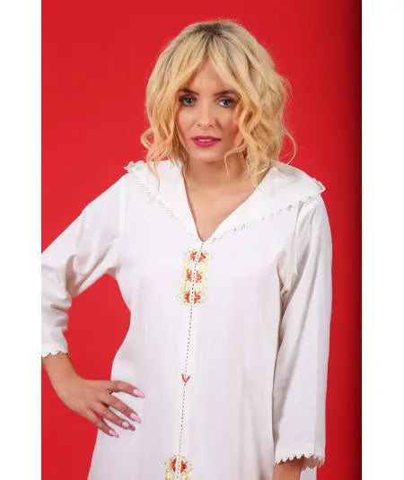 Biyadina Djellaba white with randa in multicolored Biyadina Store