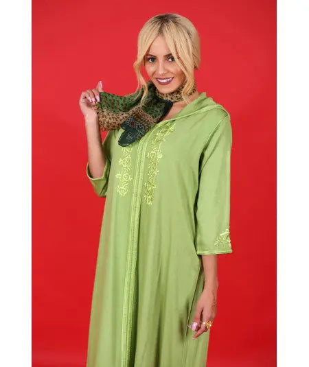 Biyadina Green djellaba with tarz Biyadina Store
