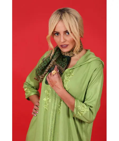 Biyadina Green djellaba with tarz Biyadina Store
