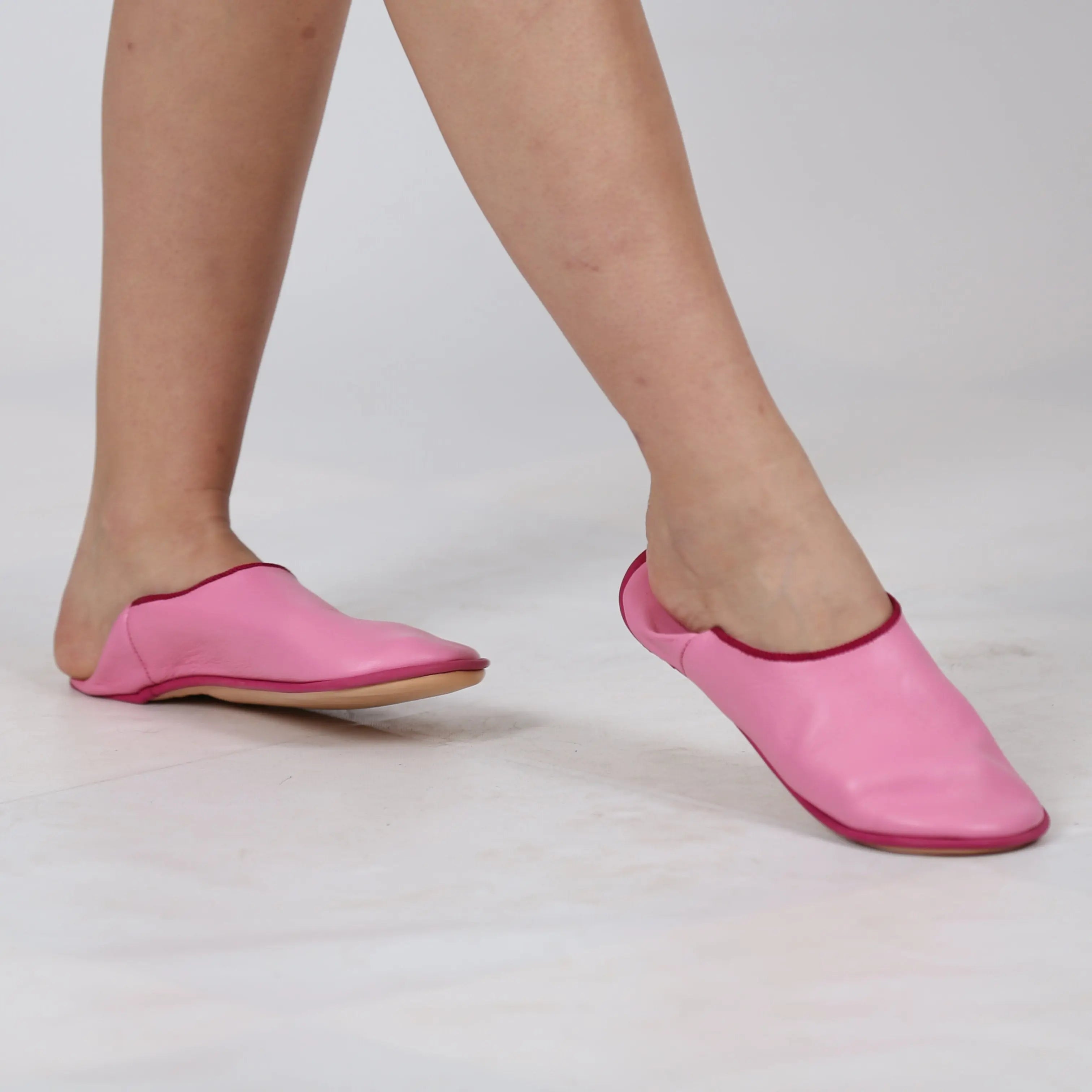 Biyadina Handmade Moroccan Leather Pink Slippers Biyadina Store