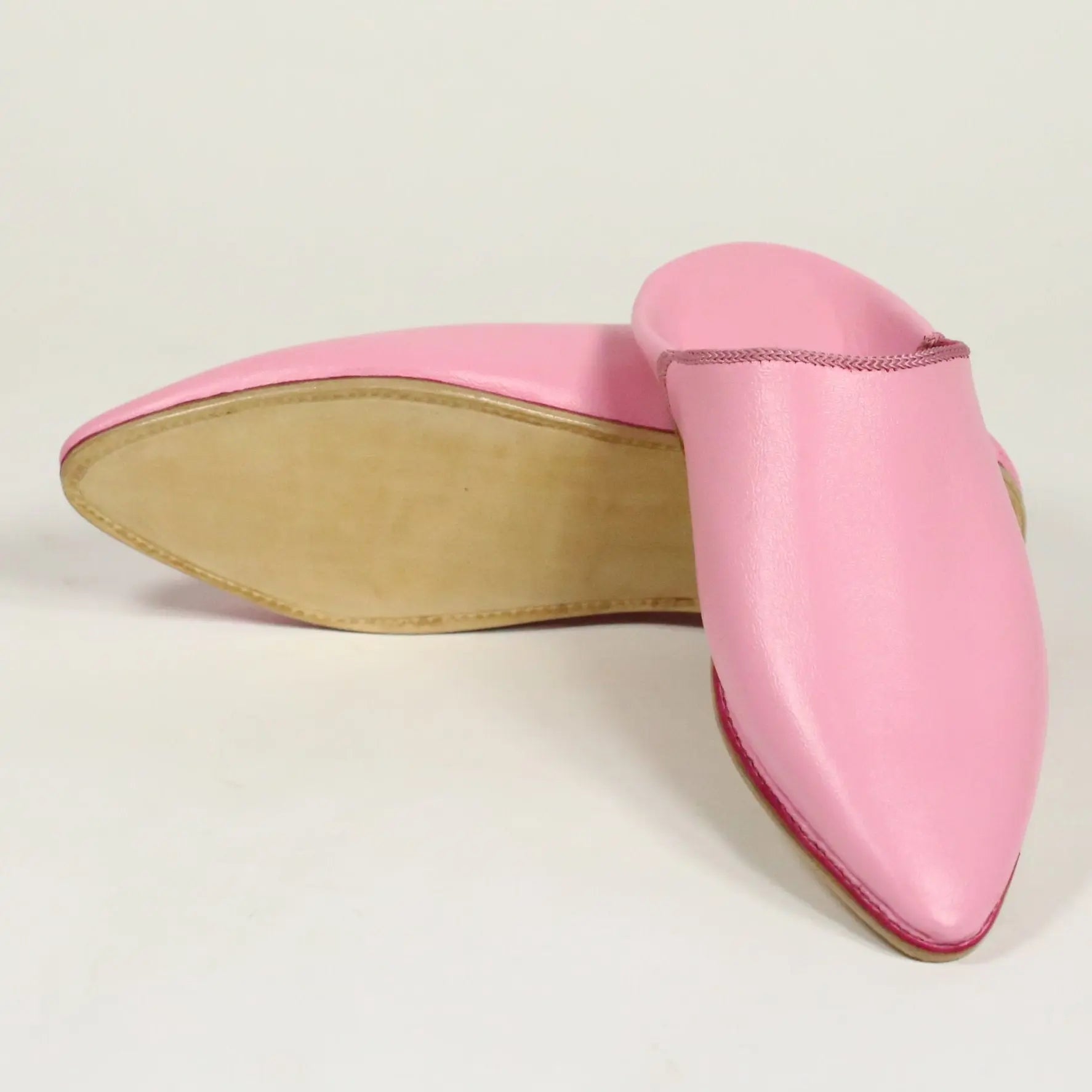 Biyadina Handmade Moroccan Leather Pink Slippers Biyadina Store