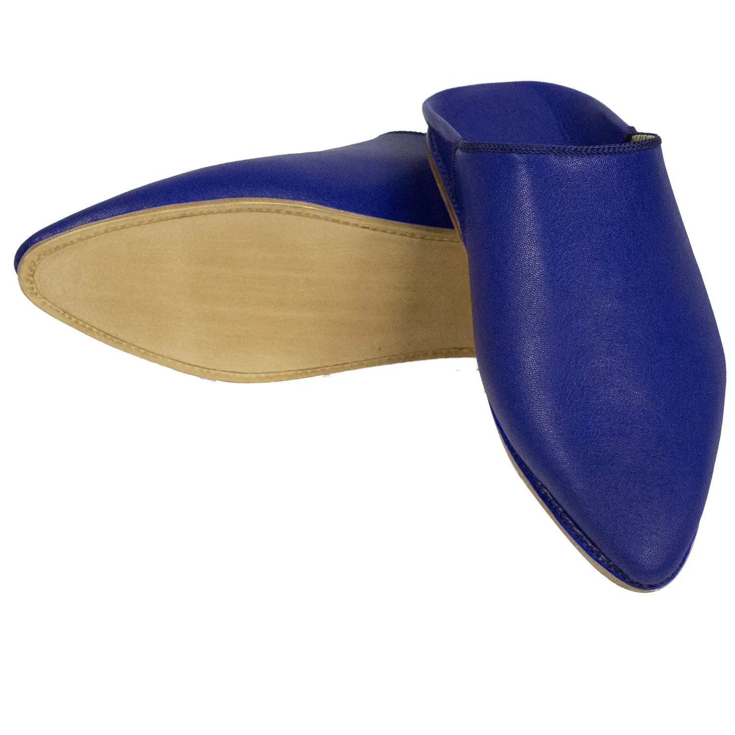 Biyadina Men's Deco Chochia Blue Moroccan Babouches Leather Slippers Biyadina Store