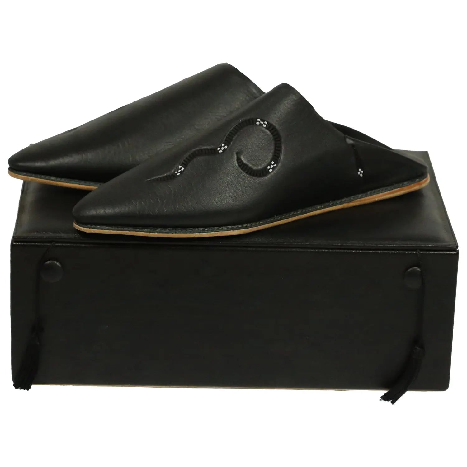 Biyadina Men's Deco Sarma Black Moroccan Babouches Leather Slippers Biyadina Store