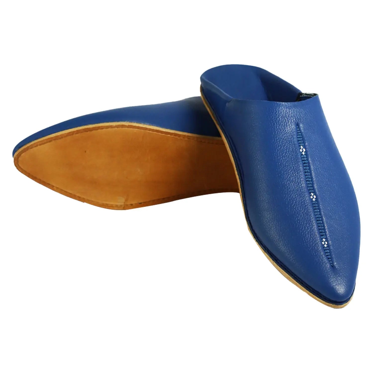 Biyadina Men's Deco Sarma Blue Moroccan Babouches Leather Slippers Biyadina Store