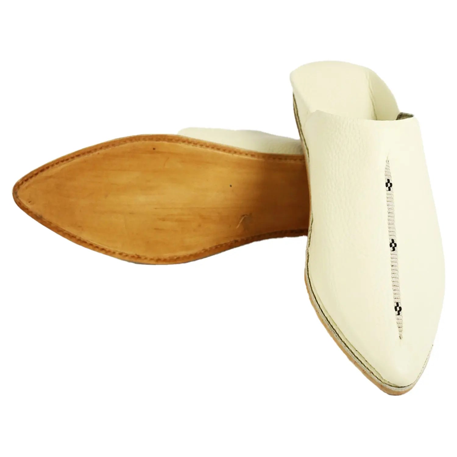 Biyadina Men's Deco Sarma White Moroccan Babouches Leather Slippers Biyadina Store