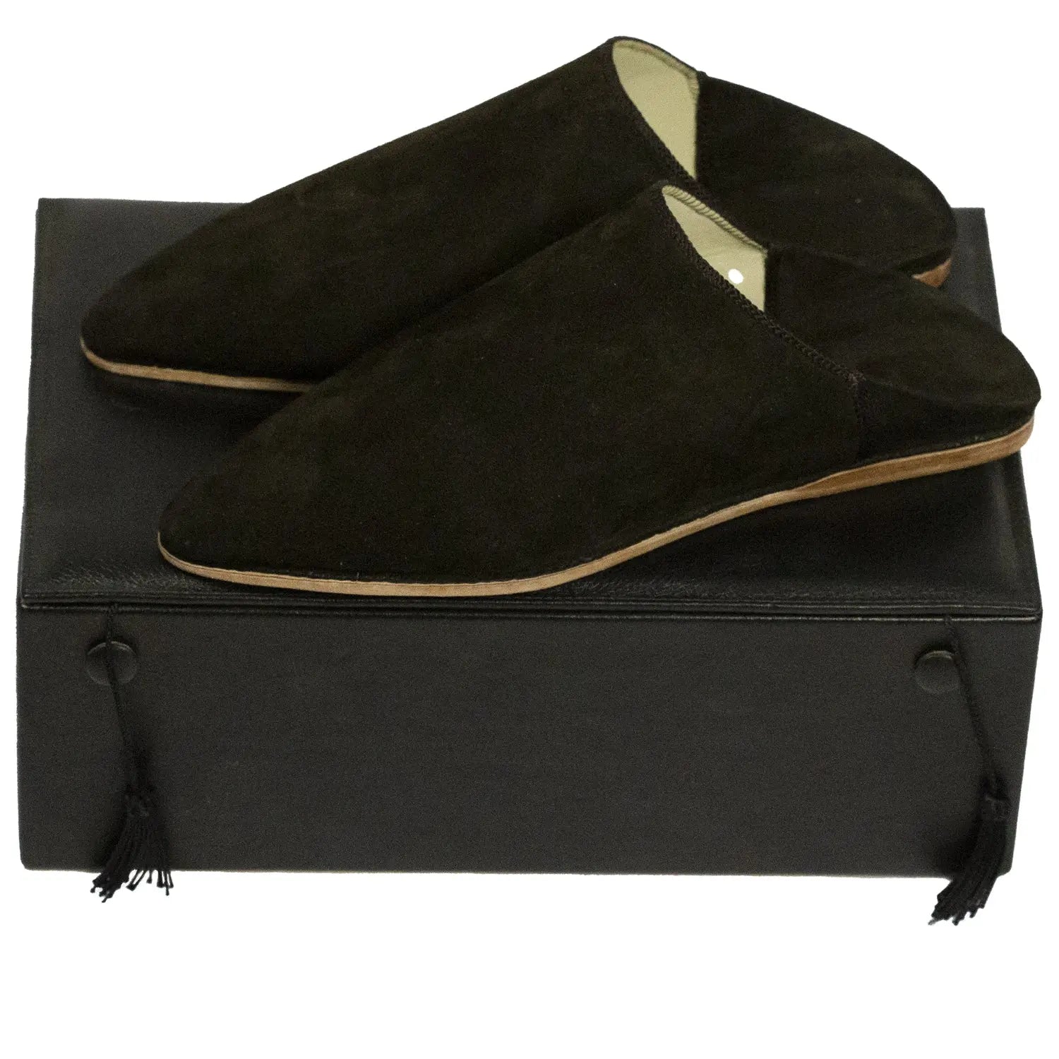 Biyadina Men's Pointed Black Moroccan Babouches Leather Slippers Biyadina Store