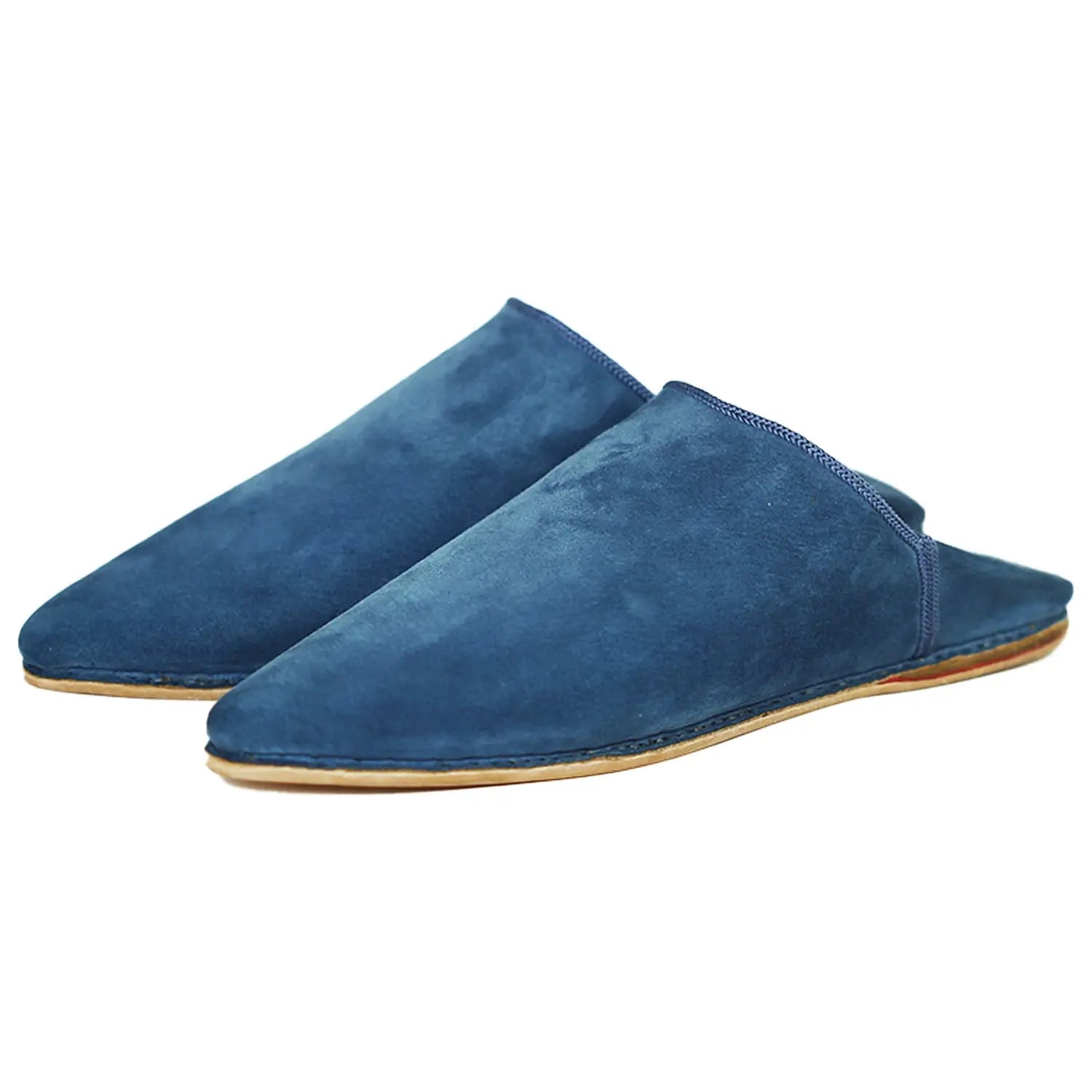 Biyadina Men's Pointed Suede Blue Moroccan Babouches Leather Slippers Biyadina Store